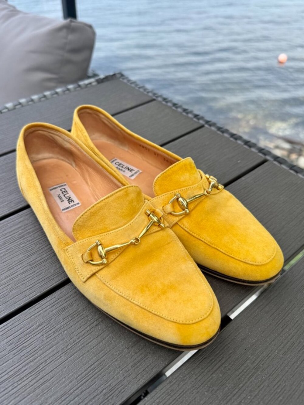 Celine Vintage Yellow Suede Horsebit Loafers Size 36.5/6 - Picture 2 of 11